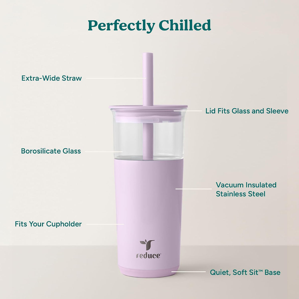 REDUCE Aspen - 20oz Vacuum Insulated Glass Tumbler - Extra Wide Straw & Lid