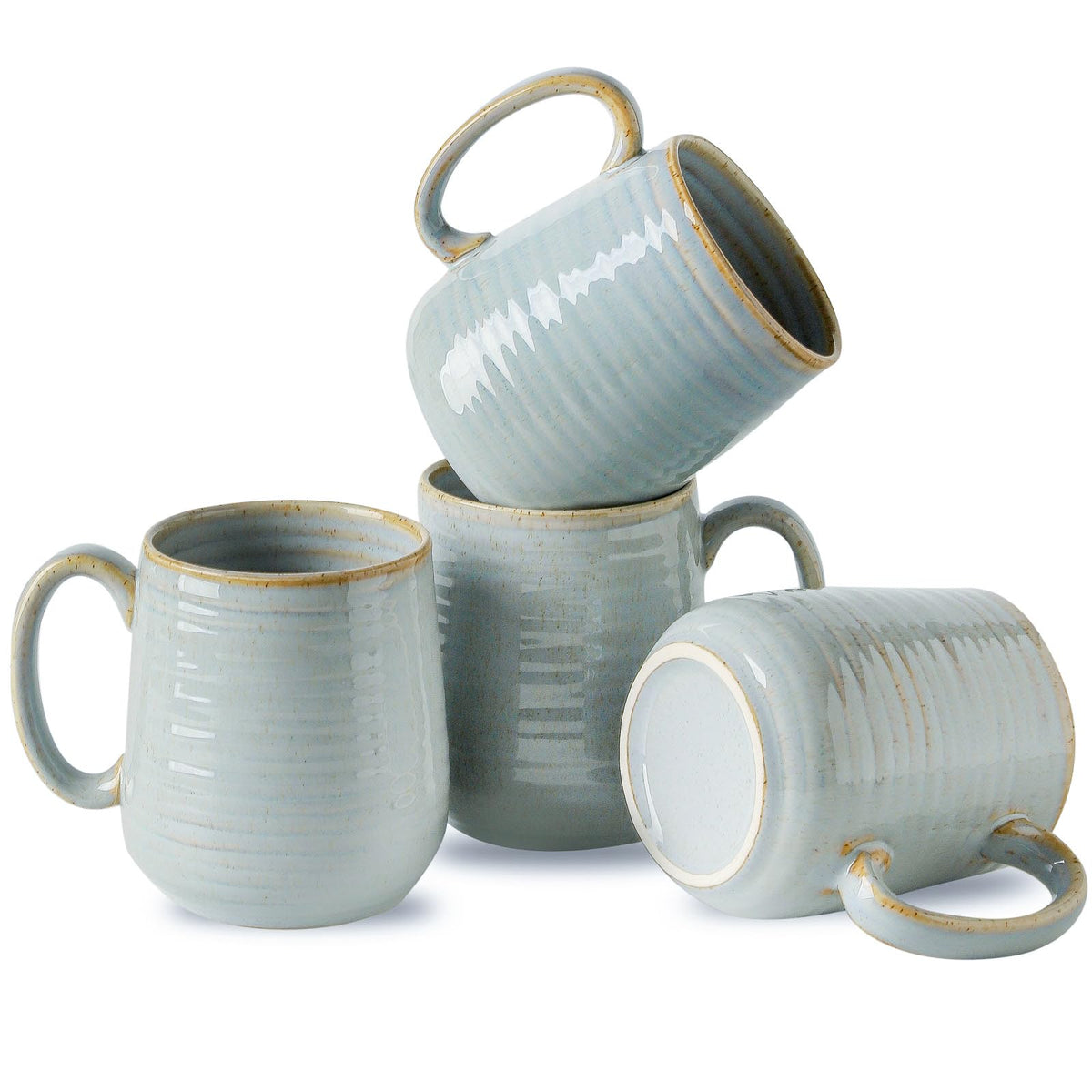HASENSE Coffee Mugs Set of 4, 15 Ounce Ceramic Coffee Cups with Handle, Large Mug Set for Latte, Tea, Chocolate, Modern Cup Gift for Men and women, Dishwasher & Microwave Safe(Blue)