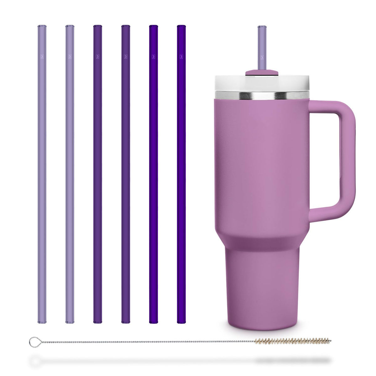 Halm Glass Straws 6x 12 inch Long Replacement Straw for Stanley Quencher Cup 40 oz & 30 oz Plastic-Free Cleaning Brush - Reusable Drinking Straw Dishwasher Safe Made in Germany