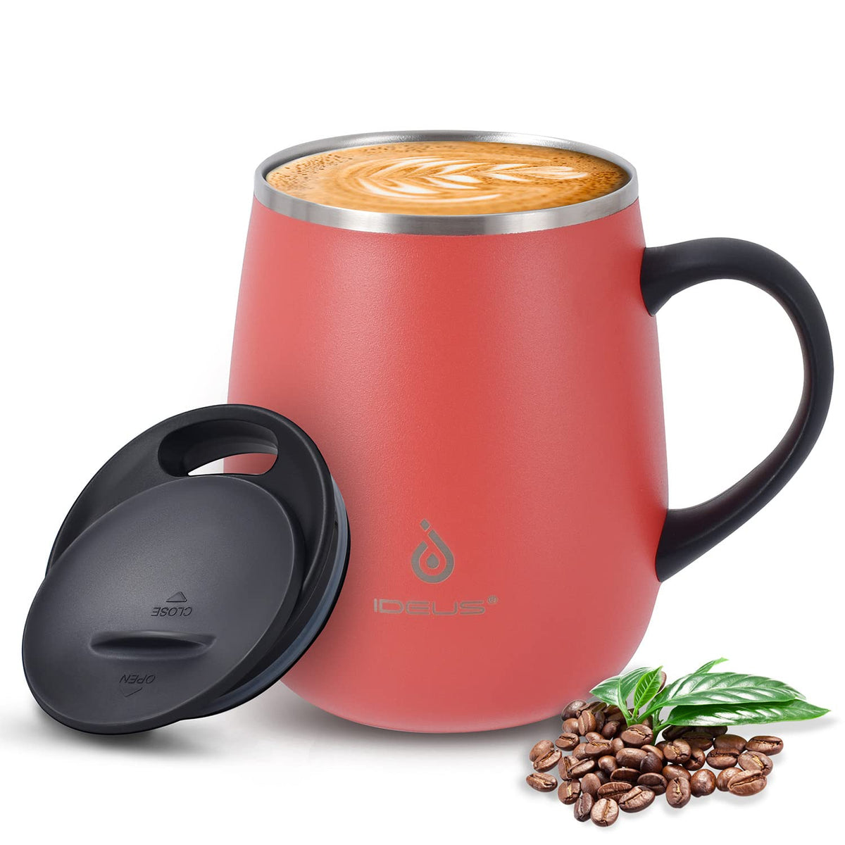 Ideus 16 oz Insulated Coffee Mug with Lid and Handle (Celadon, FUJI DAWN)