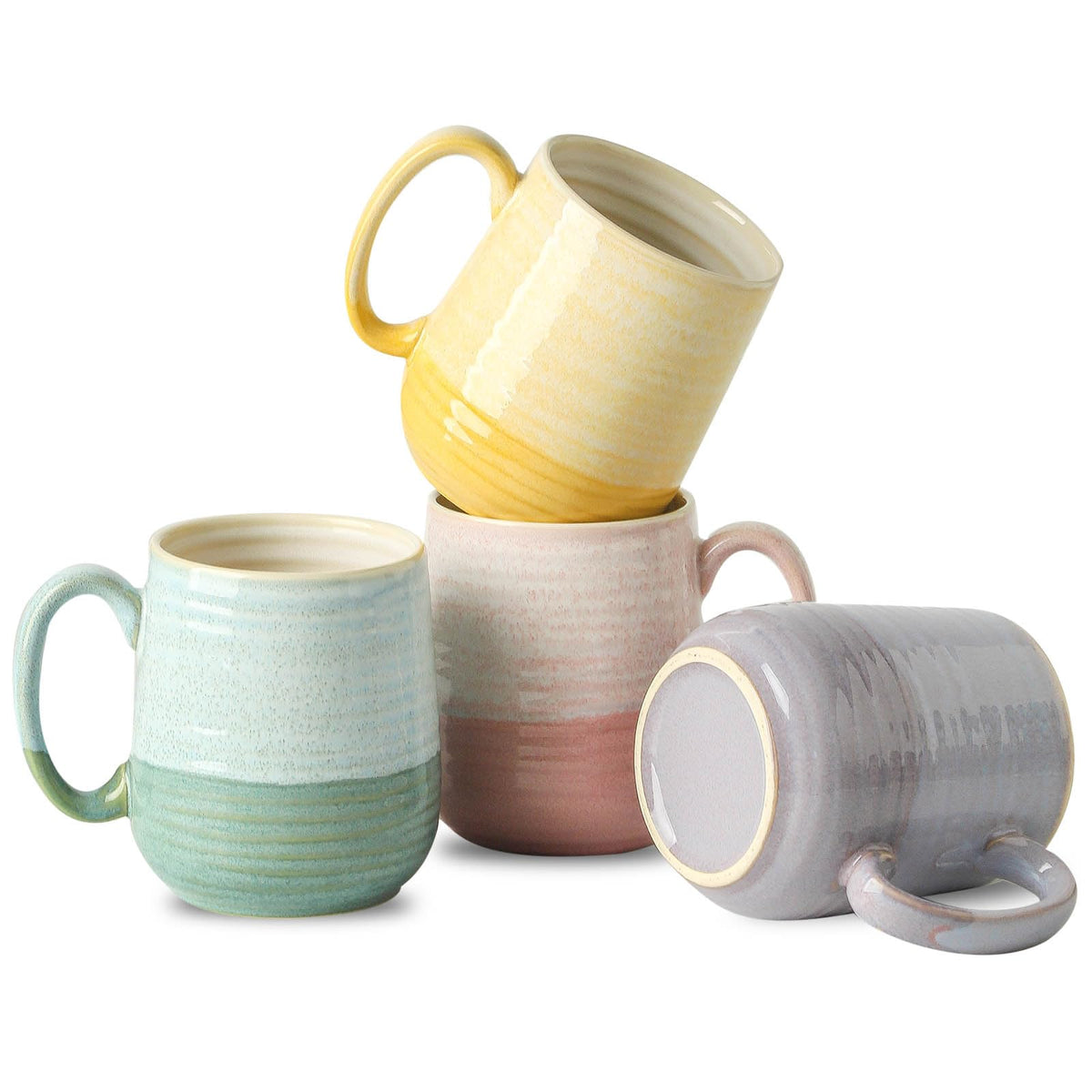 HASENSE Coffee Mugs Set of 4, 15 Ounce Ceramic Coffee Cups with Handle, Large Mug Set for Latte, Tea, Chocolate, Modern Cup Gift for Men and women, Dishwasher & Microwave Safe(Blue)