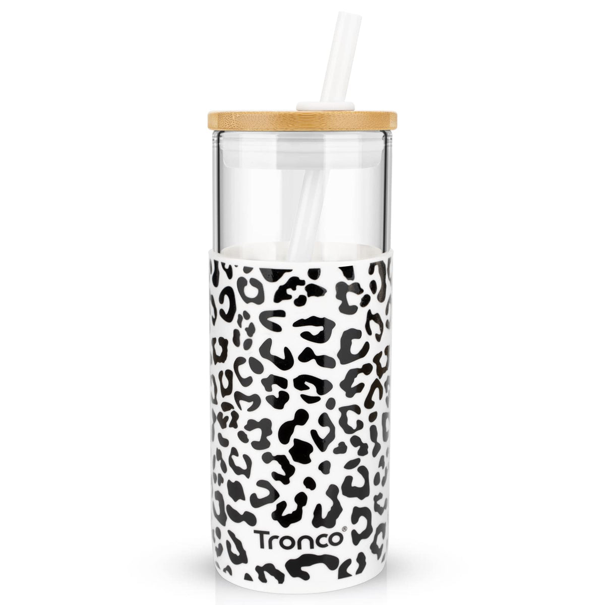 Tronco 20 oz Glass Tumbler with Lids and Straws, Reusable Iced Coffee Cups