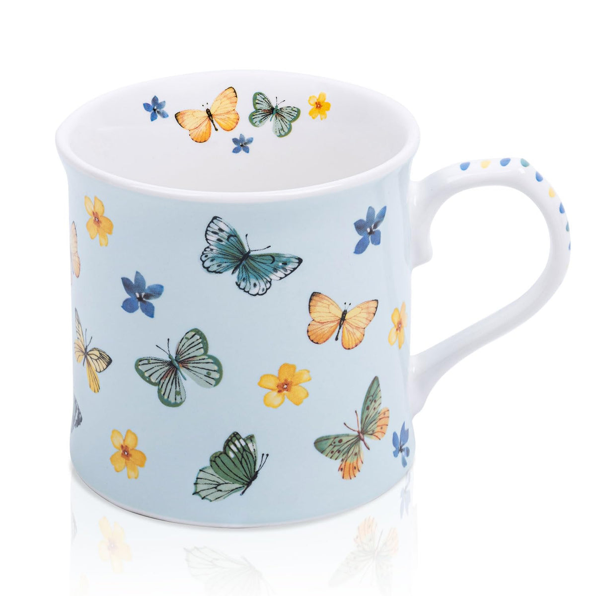 Spring Hummingbird Floral Coffee Mug, 12oz Dark Teal Ceramic Mug with Wisteria and Fluttering Hummingbird, Elegant Gift Mug for Mom, Women & Bird Lovers, Designed in England by Harvest Green Studio