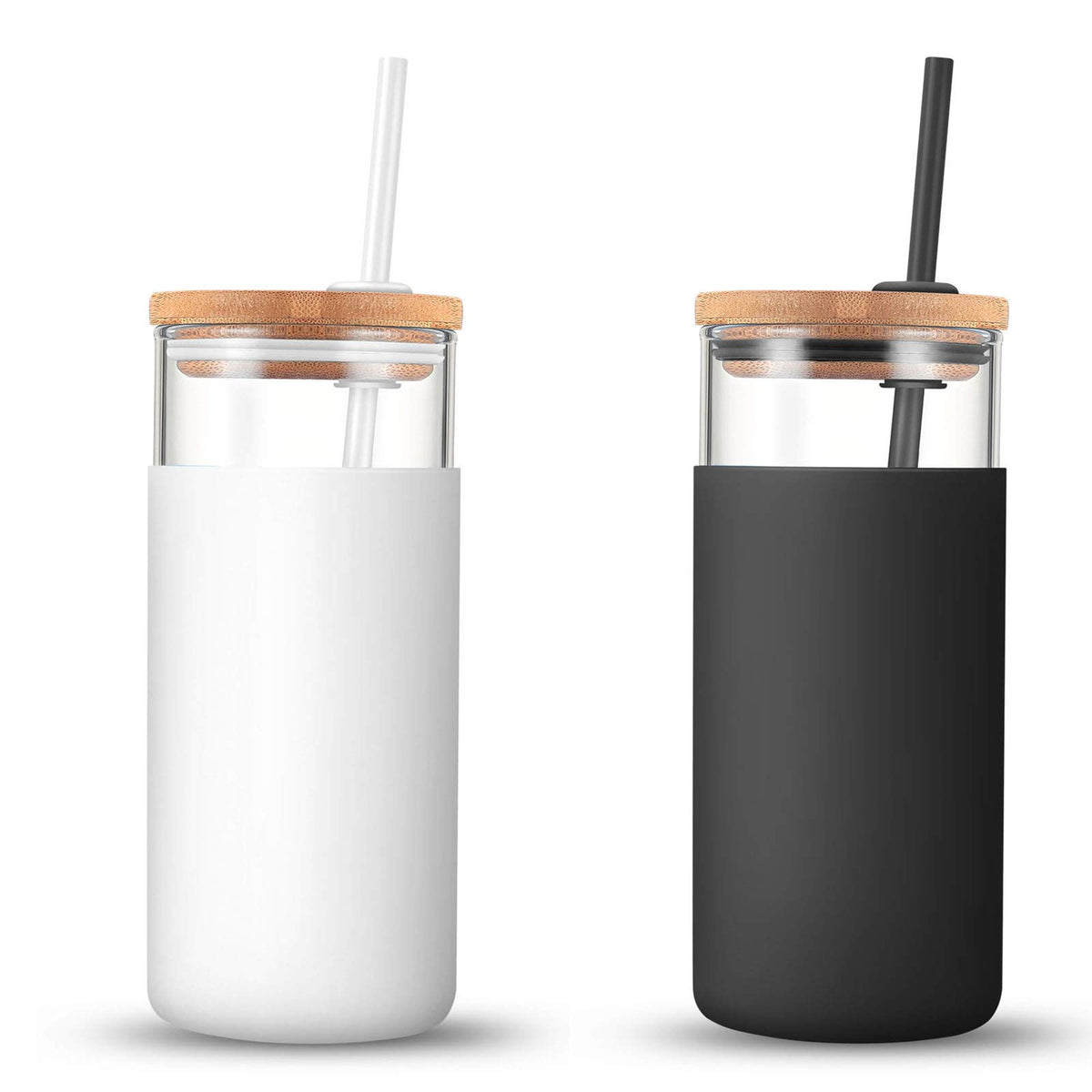Tronco 20 oz Glass Tumbler with Lids and Straws, Reusable Iced Coffee Cups