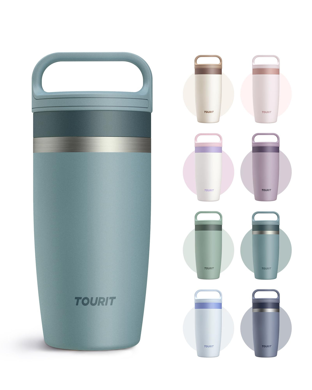 TOURIT Travel Coffee Mug 16 oz,Leakproof 2-Part Drink Lid Tumbler,Off-White