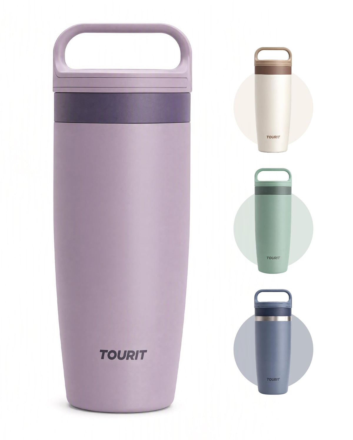 TOURIT Travel Coffee Mug 16 oz,Leakproof 2-Part Drink Lid Tumbler,Off-White