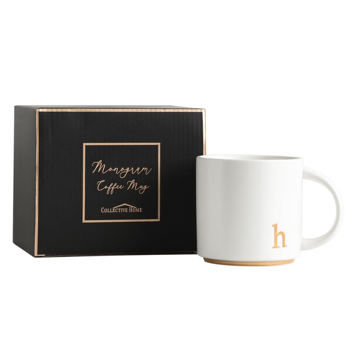 COLLECTIVE HOME Ceramic Coffee Mug, 15 oz Monogram Cup with Gift Box(a)