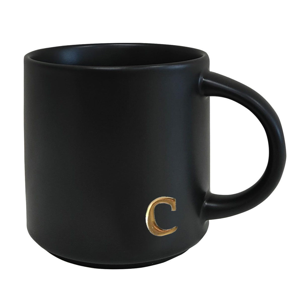 COLLECTIVE HOME Black Ceramic Coffee Mug, 15 oz Golden Monogram Tea Cup (k)