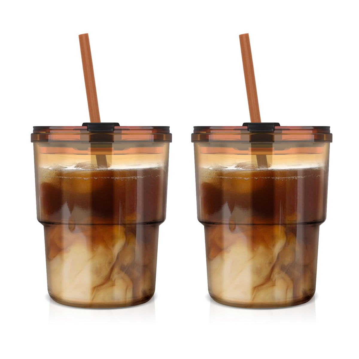 Luxfuel 13 oz Glass Cups with Lids and Straws Reusable Iced Coffee Tumbler