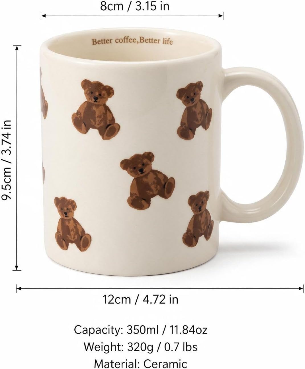 Teddy Bear Mug Cute Vintage Ceramic Coffee Mug for Women Girls