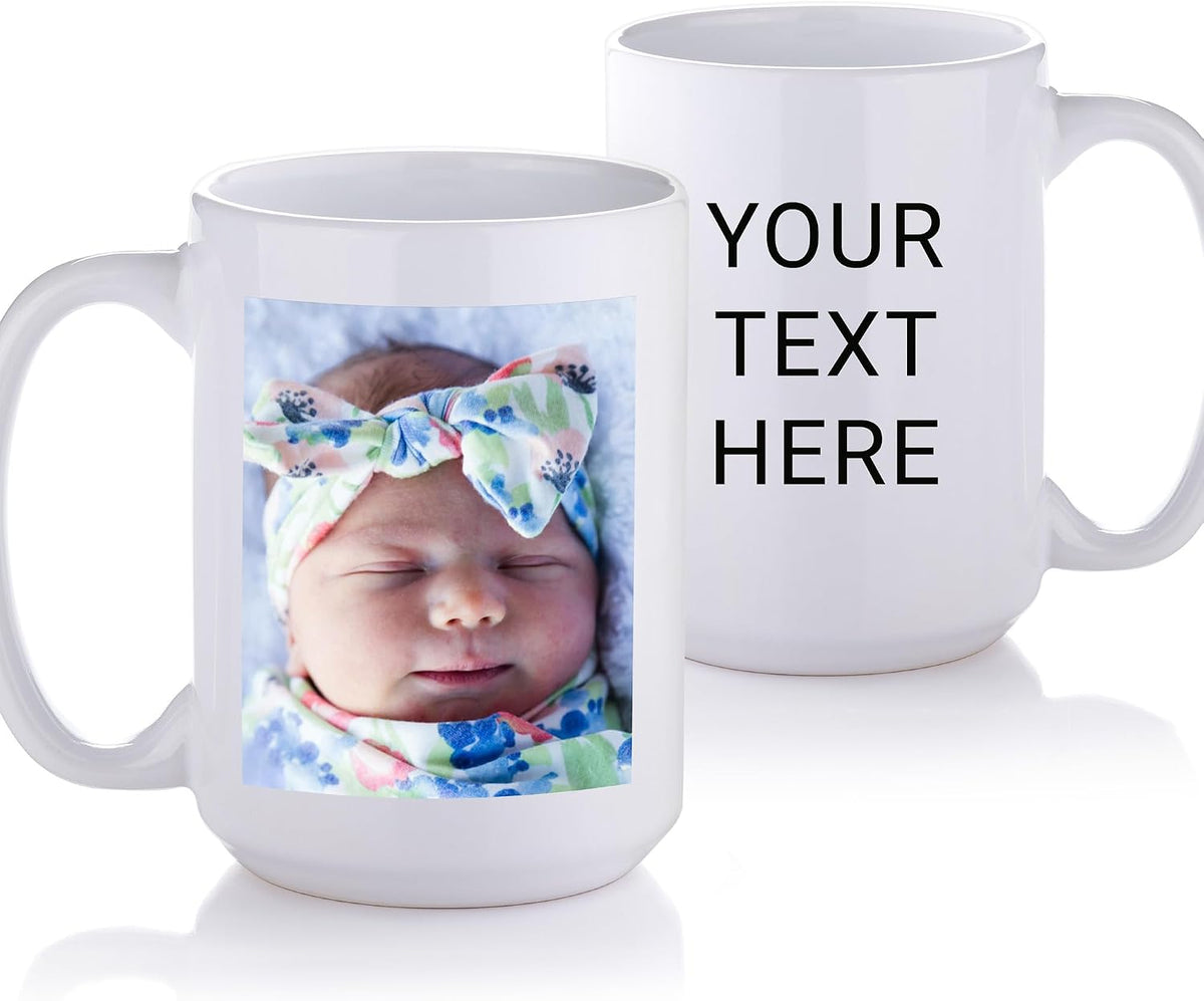 Lifetime Creations Custom New Baby Photo Mug with Text: Personalized Coffee Cup, 15 ounces, Custom Newborn Photo Gift for New Parents, New Mom Keepsake, Baby Name Announcement, Printed in USA