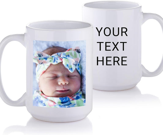 Lifetime Creations Custom New Baby Photo Mug with Text: Personalized Coffee Cup, 15 ounces, Custom Newborn Photo Gift for New Parents, New Mom Keepsake, Baby Name Announcement, Printed in USA