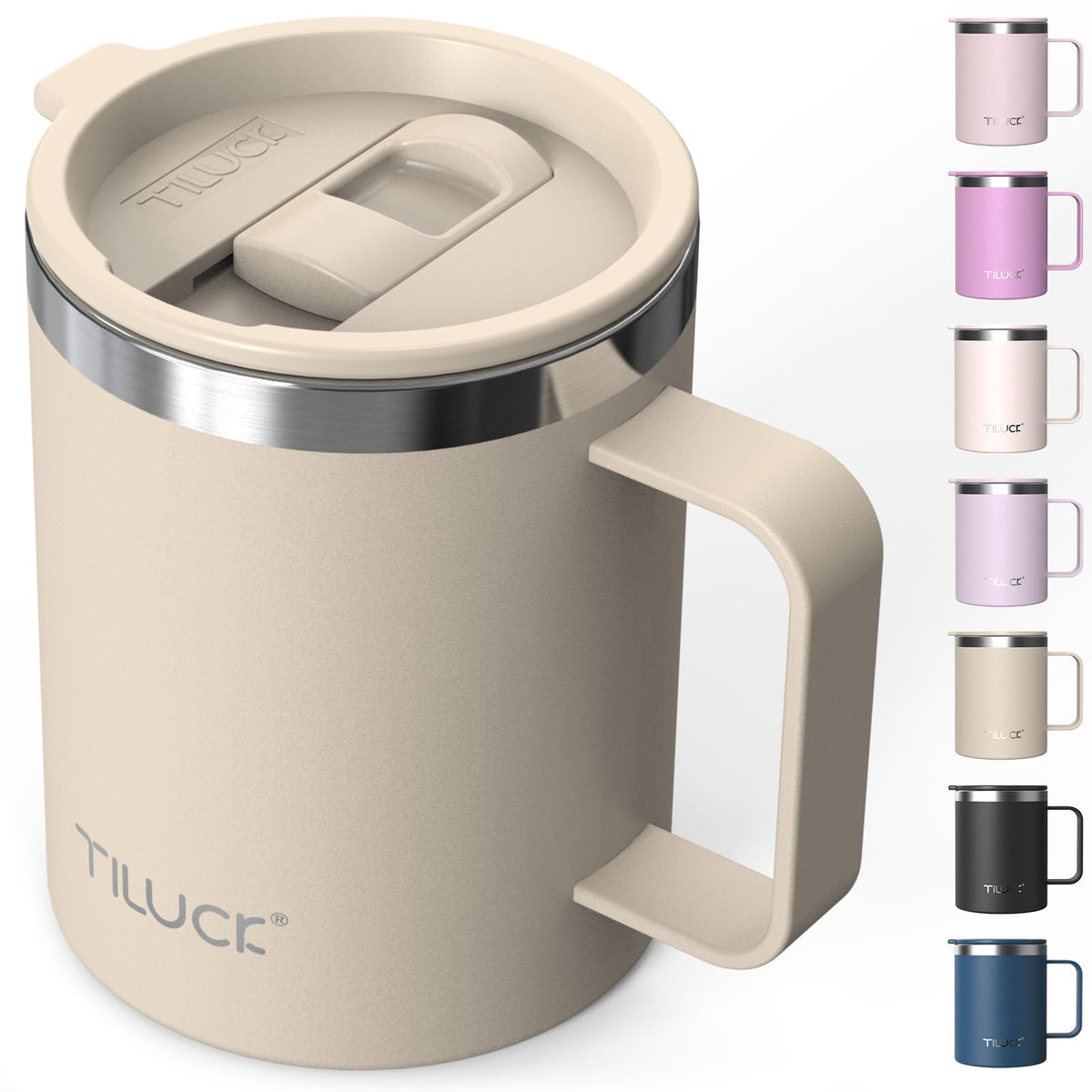 TILUCK 12 oz Insulated Coffee Mug with Lid and Handle