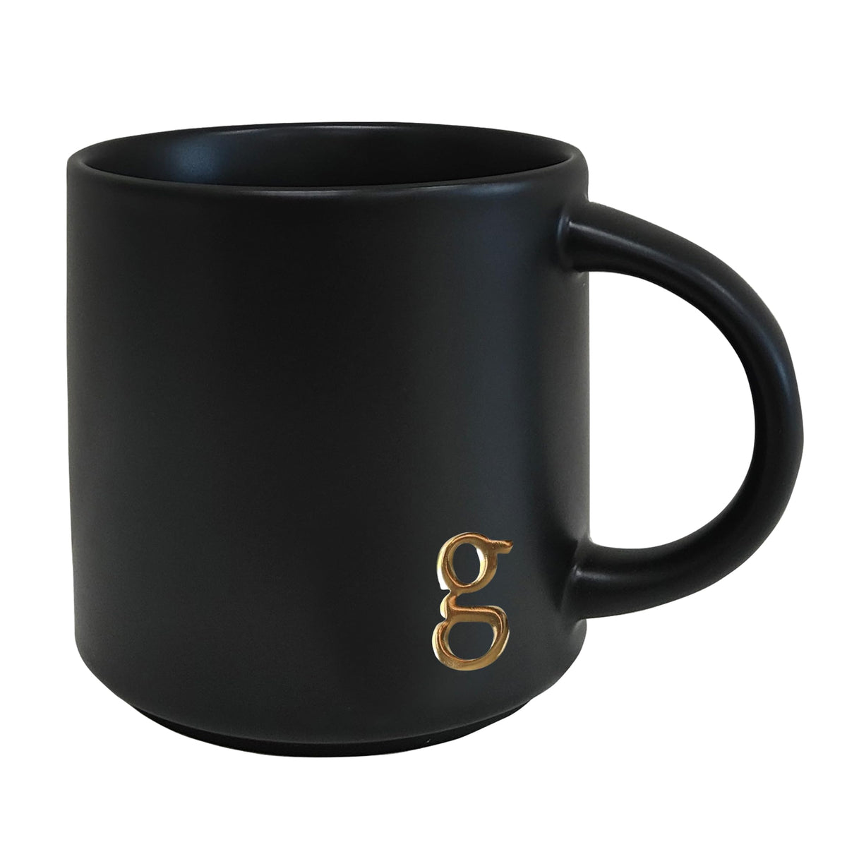 COLLECTIVE HOME Black Ceramic Coffee Mug, 15 oz Golden Monogram Tea Cup (k)
