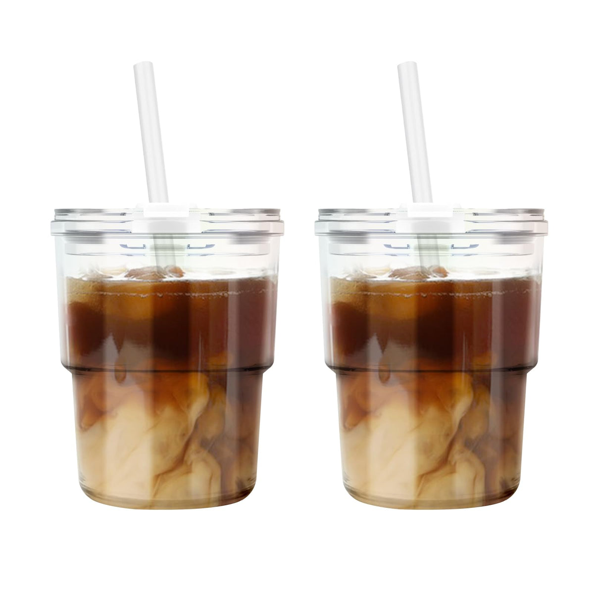 Luxfuel 13 oz Glass Cups with Lids and Straws Reusable Iced Coffee Tumbler