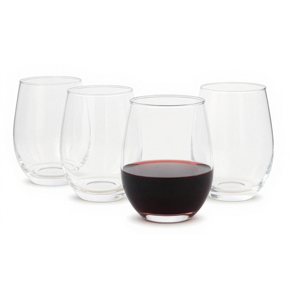 Amazon Basics Stemless White Wine Glasses Set Of 4, 14 Oz Clear Glass, Classic Design for Everyday Dining, Weddings & Parties, Dishwasher-Safe