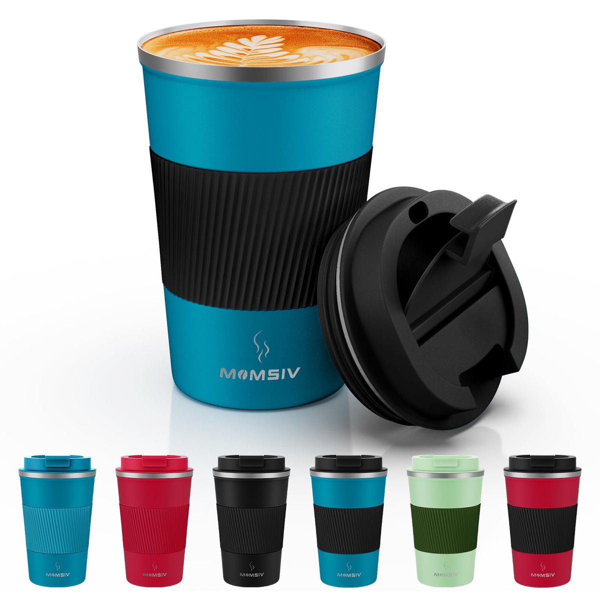 MOMSIV 12oz Travel Coffee Mug, Insulated Coffee Cup with Leakproof Lid