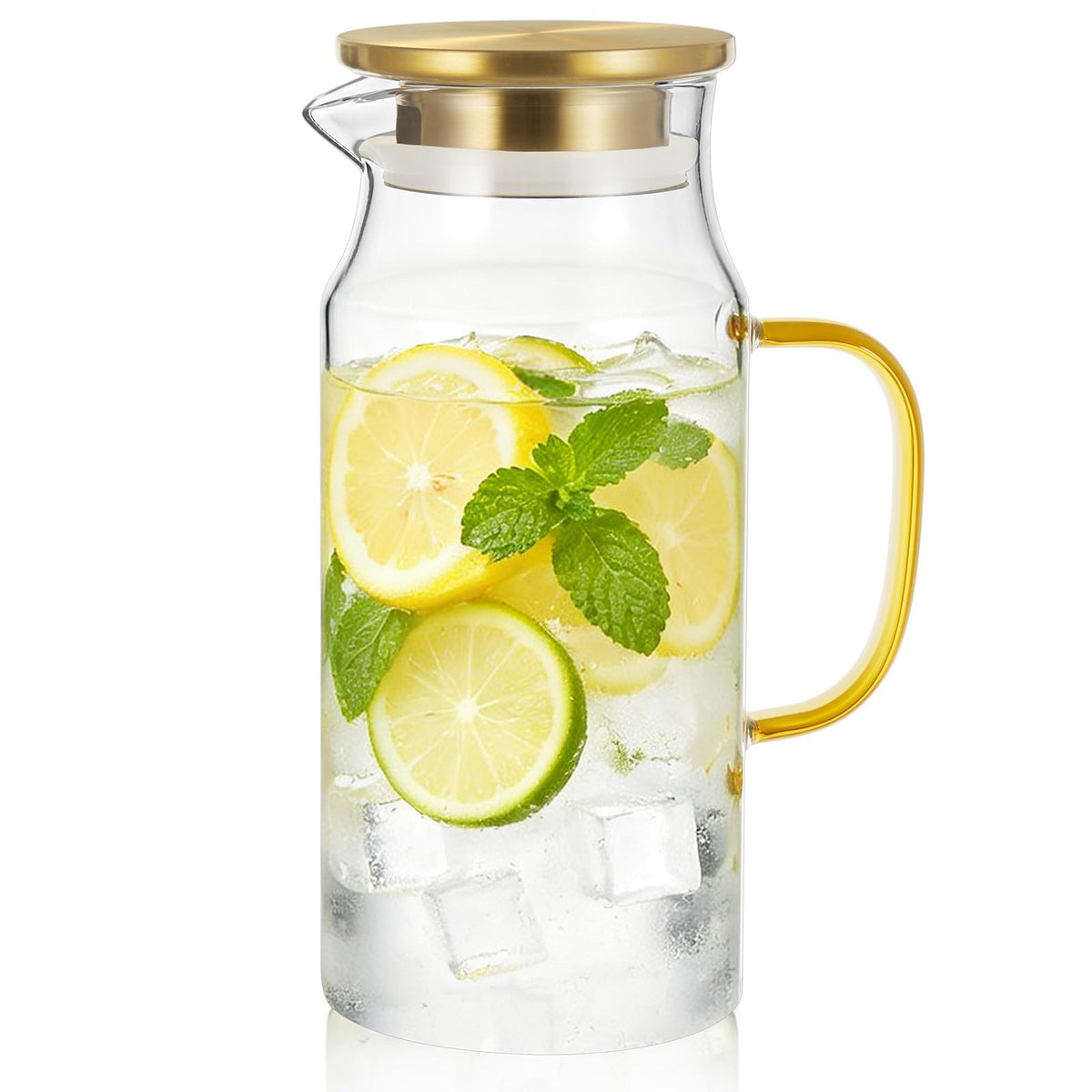 Bivvclaz 2 Liter 68 oz Glass Pitcher with Lid and Handle, Glass Carafe for Hot/Cold Water, Large Iced Tea Pitcher for Coffee, Juice and Homemade Beverage