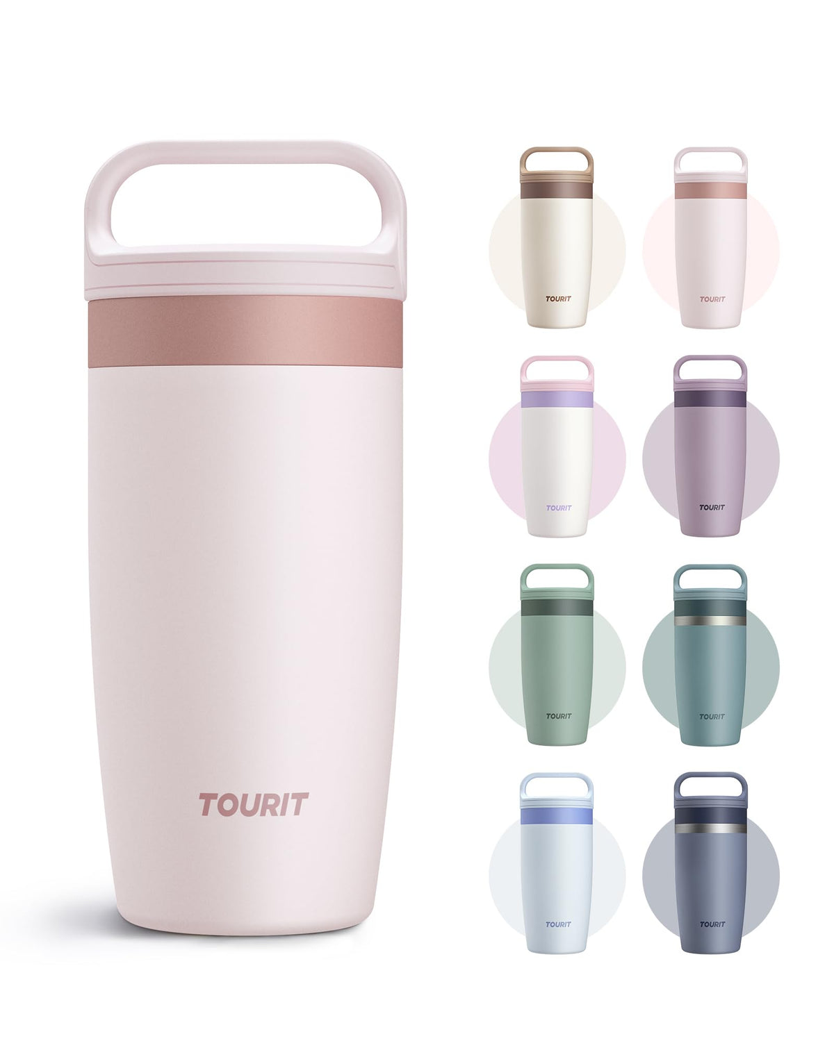 TOURIT Travel Coffee Mug 16 oz,Leakproof 2-Part Drink Lid Tumbler,Off-White