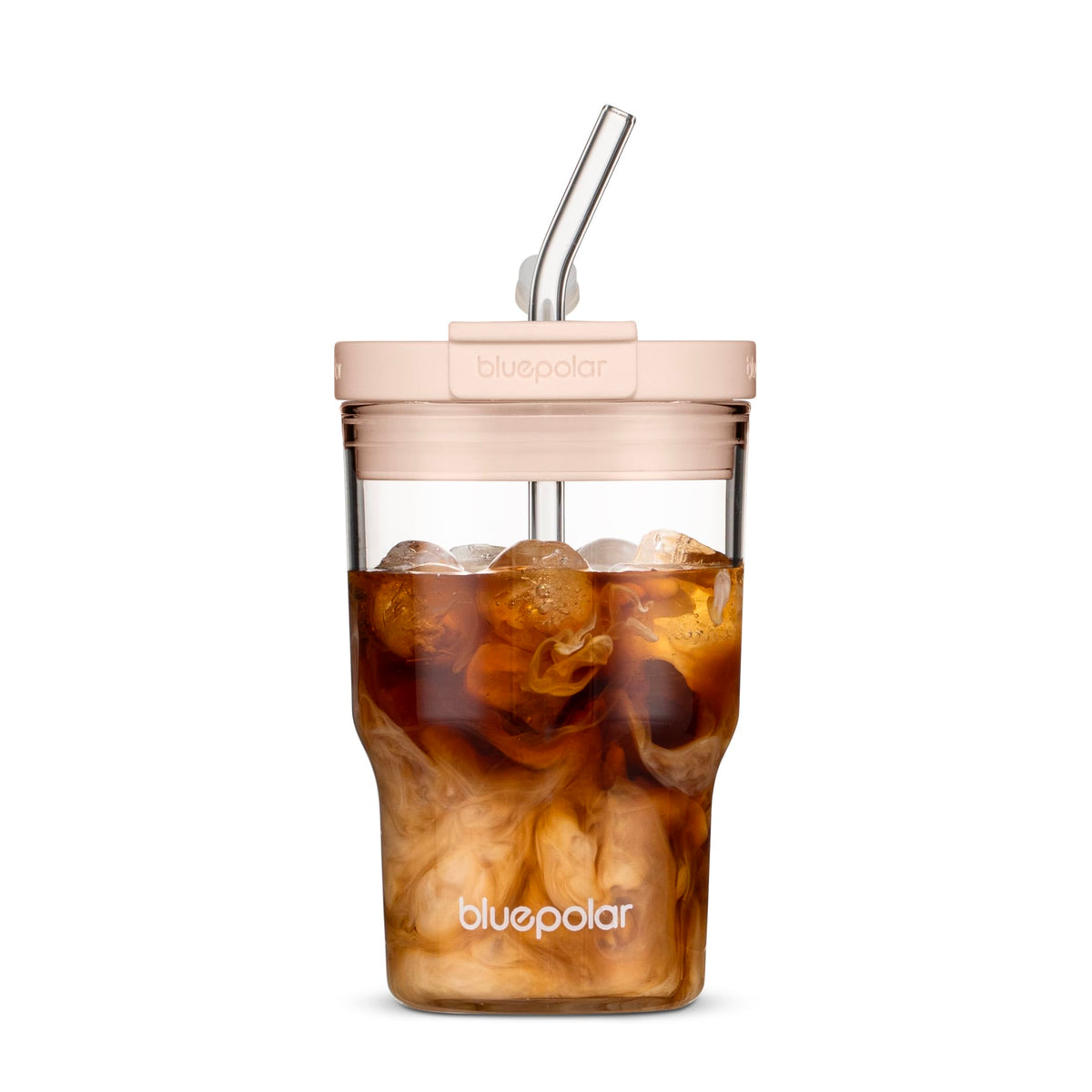 BLUEPOLAR 16oz/480ml Iced Coffee Cups With Lids And Straws,Reusable Leakproof Glass Tumbler,Water Bottles,Cold Brew,Drinking Jars For Juicing,Matcha,Tea,Smoothie For Travel,Office (Off-White)
