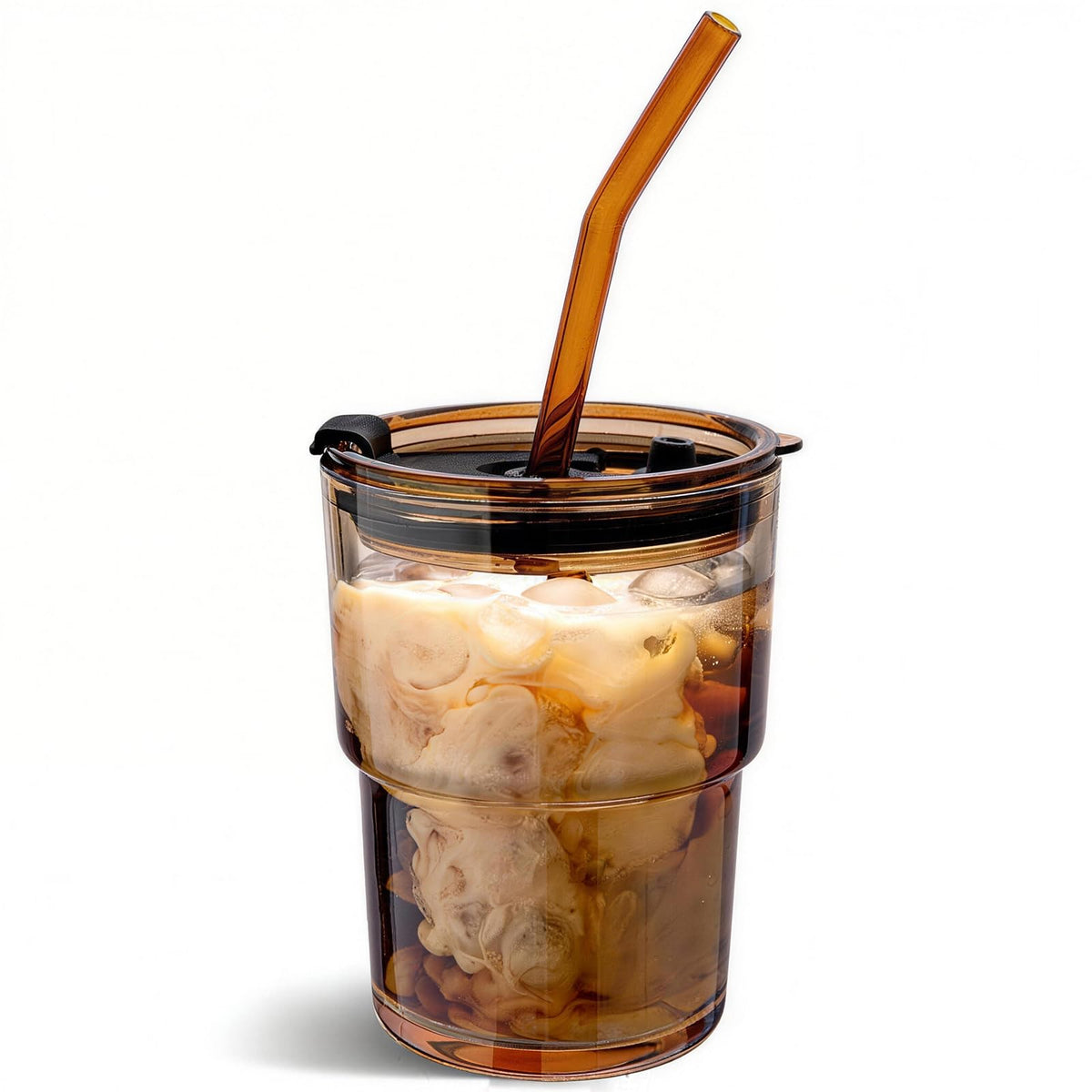 Olvini 13oz Glass Tumbler with Straw and Lid, Reusable Iced Coffee Cup Tumbler, Cute Glass Cups for Water, Matcha, Travel Coffee Mugs (Clear)