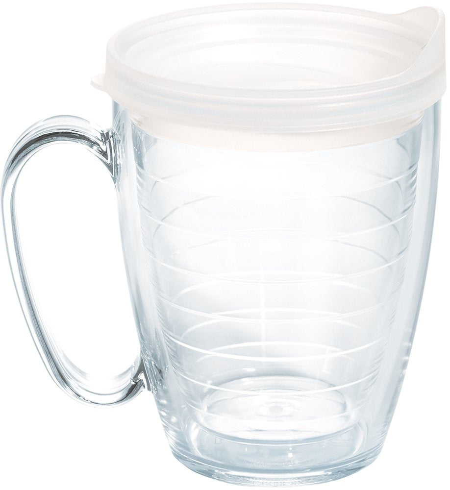 Tervis Clear & Colorful Lidded Made in USA Double Walled Insulated Tumbler Travel Cup Keeps Drinks Cold & Hot, 16oz Mug, Black Lid