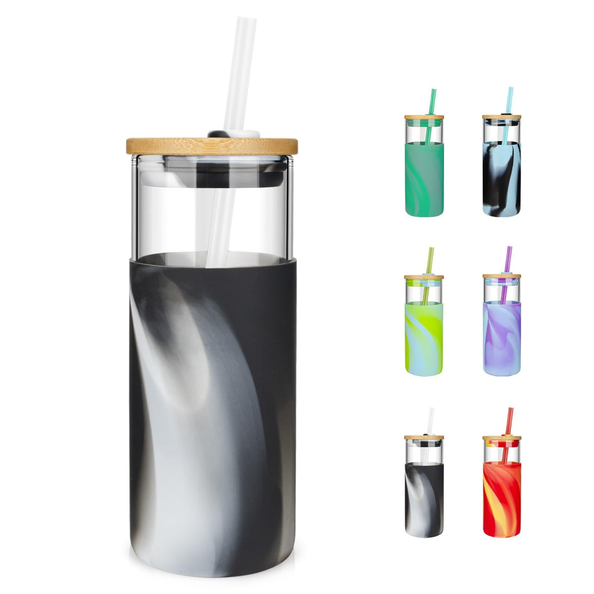 Tronco 20 oz Glass Tumbler with Lids and Straws, Reusable Iced Coffee Cups