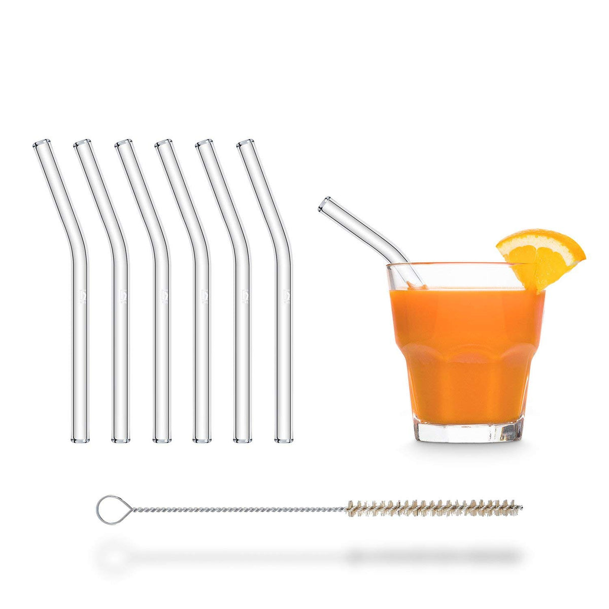 Halm Glass Straws 6x 12 inch Long Replacement Straw for Stanley Quencher Cup 40 oz & 30 oz Plastic-Free Cleaning Brush - Reusable Drinking Straw Dishwasher Safe Made in Germany