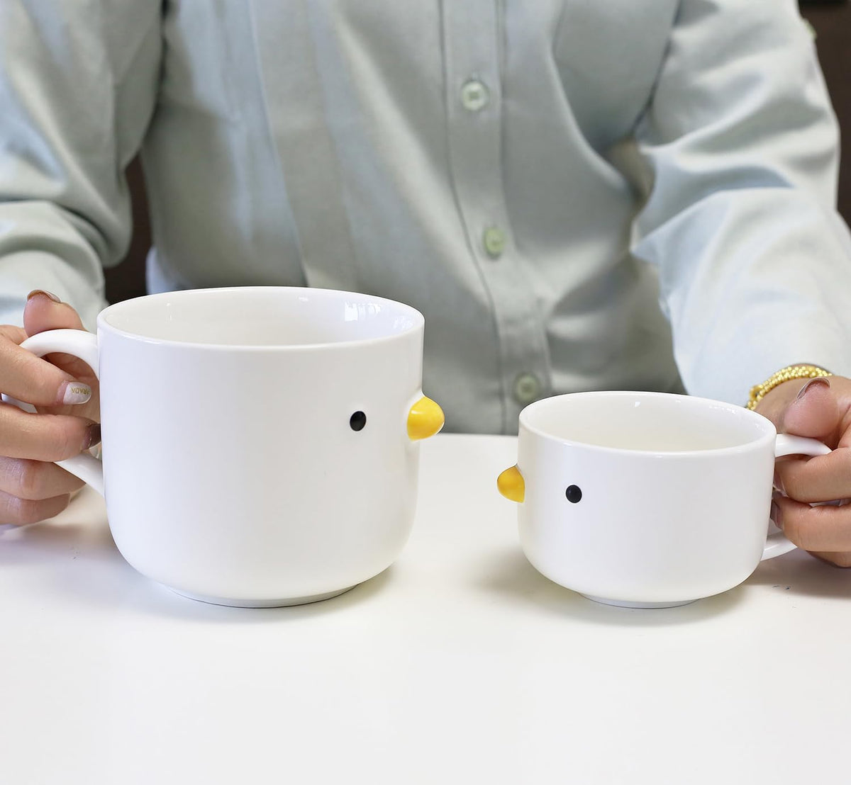 PURROOM Large Breakfast Mug, Handmade Glaze Duck Cup, Safety Ceramic Coffee Mug & Oatmeal Soup Cup, 22 oz Oversized Cute Cereal Cup.