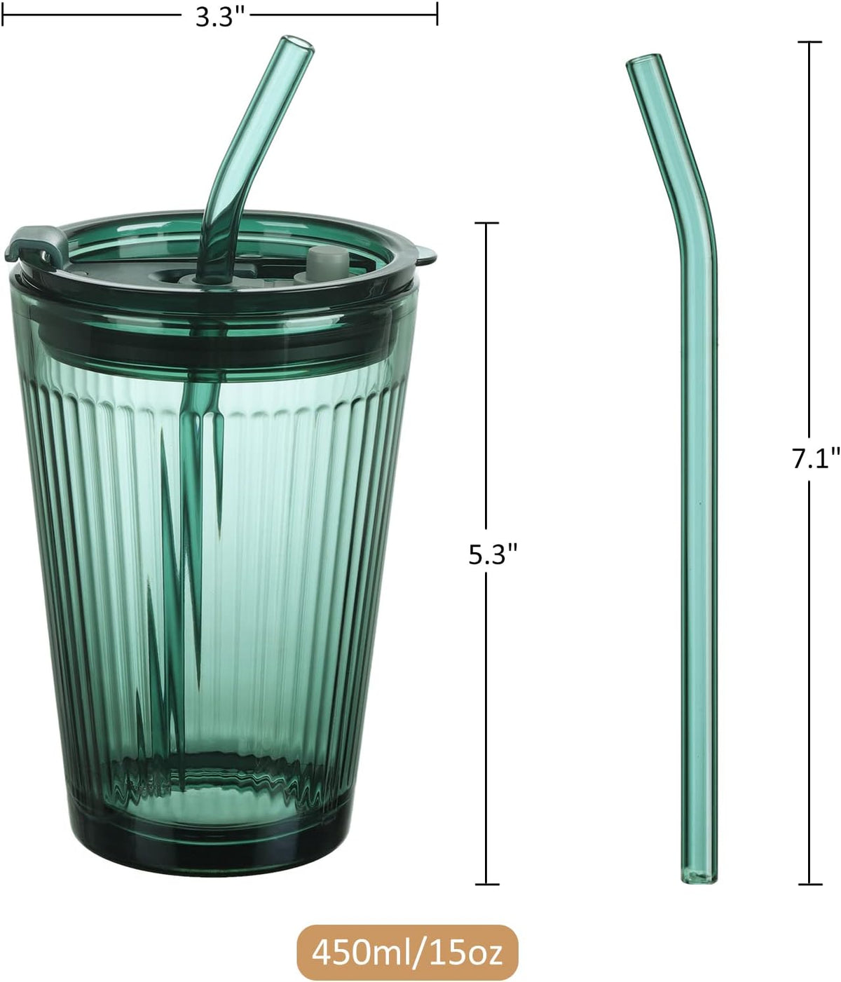 Joeyan Glass Tumbler with Straw and Lid,Green Glasses Water Cup with Straw