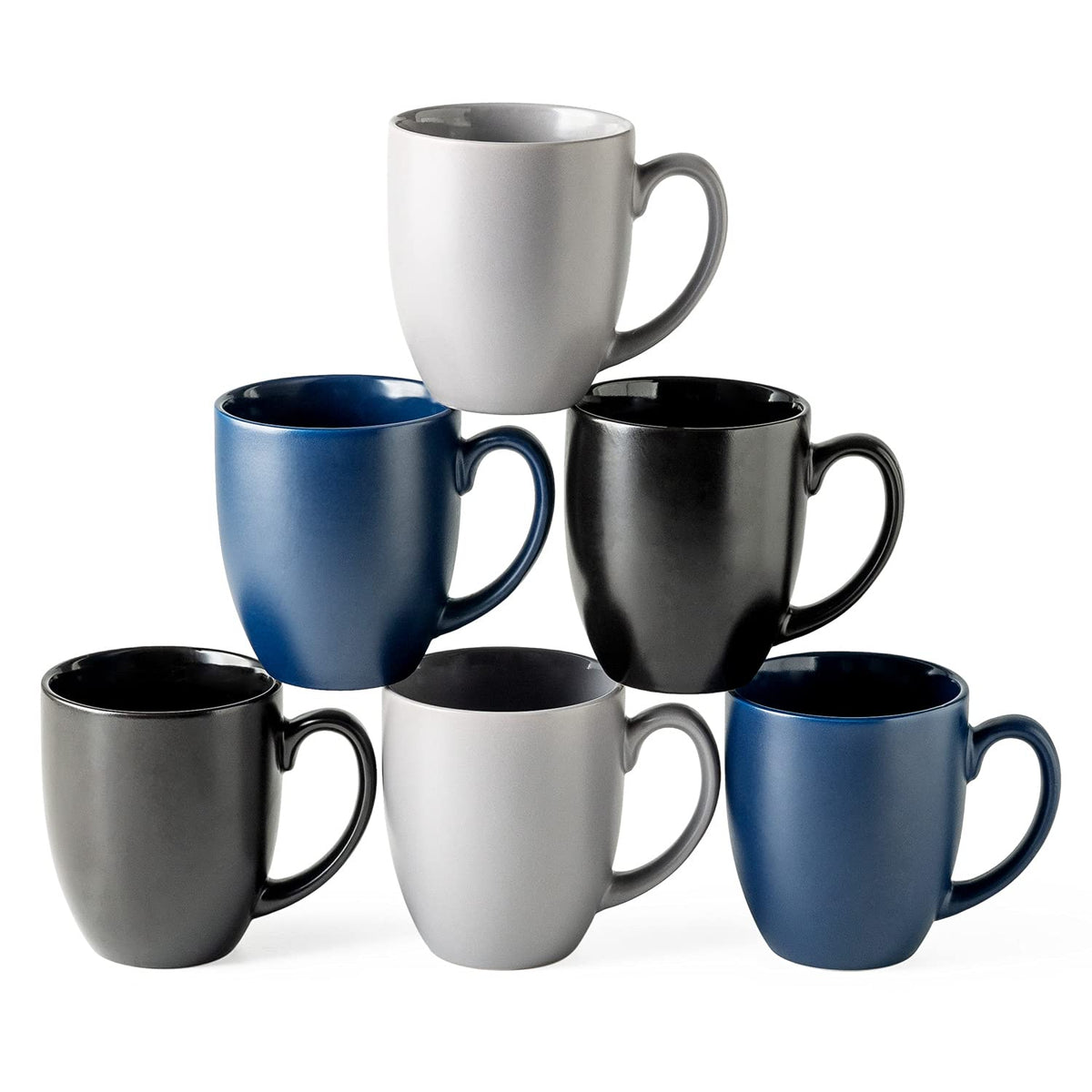 AmorArc 16 oz Coffee Mugs Set of 6, Large Ceramic Matte Black Coffee Cups