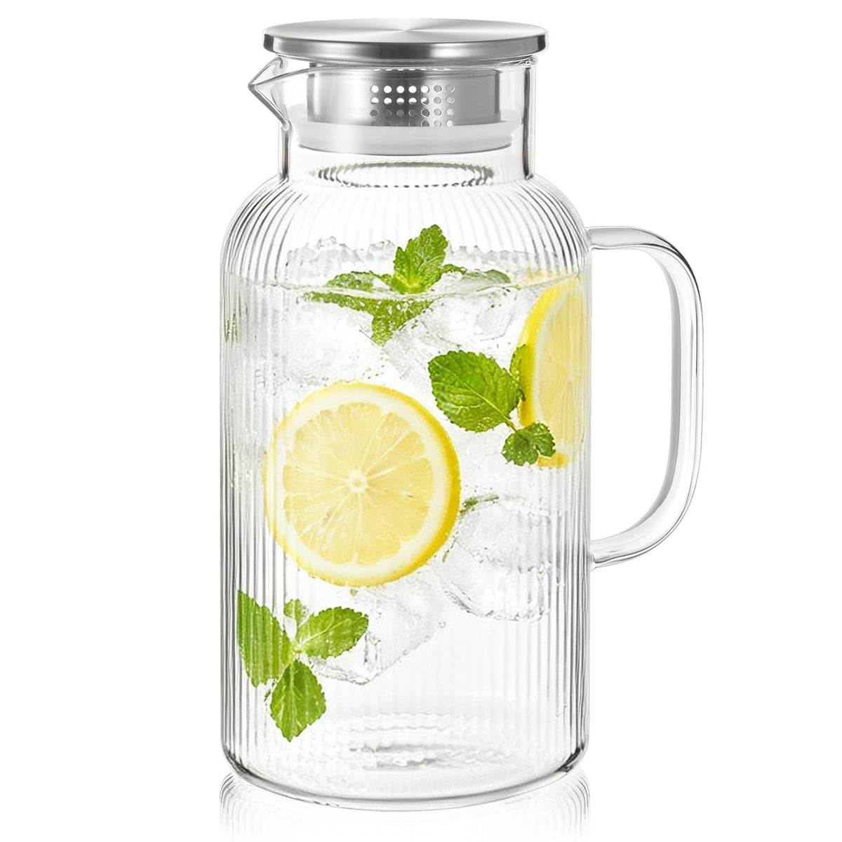 Bivvclaz 2 Liter 68 oz Glass Pitcher with Lid and Handle, Glass Carafe for Hot/Cold Water, Large Iced Tea Pitcher for Coffee, Juice and Homemade Beverage