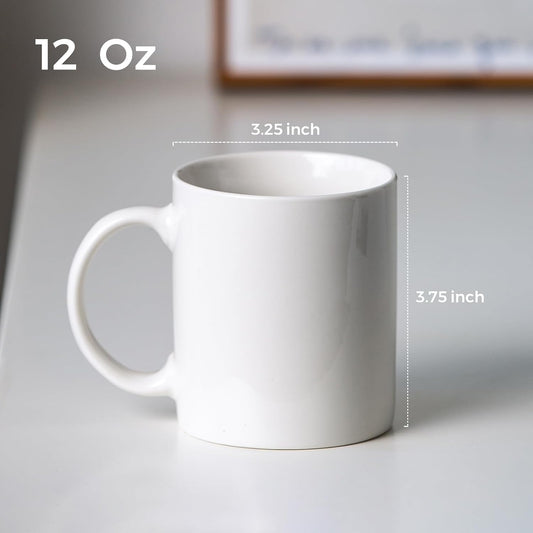 GBhome White Coffee Mugs Set of 12, 12 oz Ceramic Coffee Cups