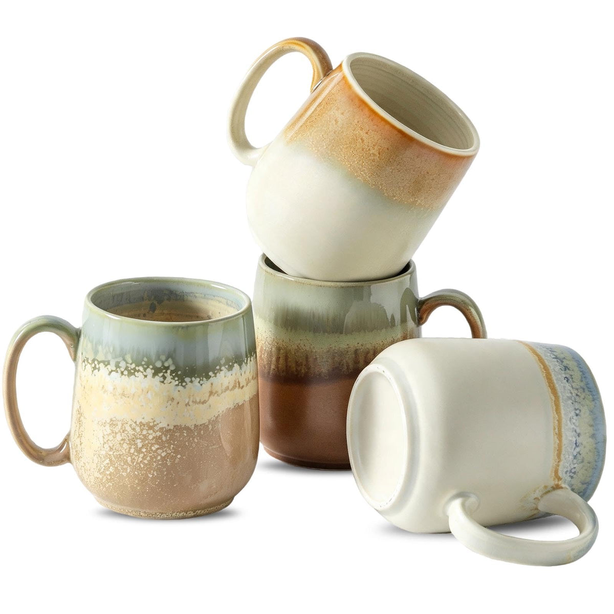 HASENSE Coffee Mugs Set of 4, 15 Ounce Ceramic Coffee Cups with Handle, Large Mug Set for Latte, Tea, Chocolate, Modern Cup Gift for Men and women, Dishwasher & Microwave Safe(Blue)