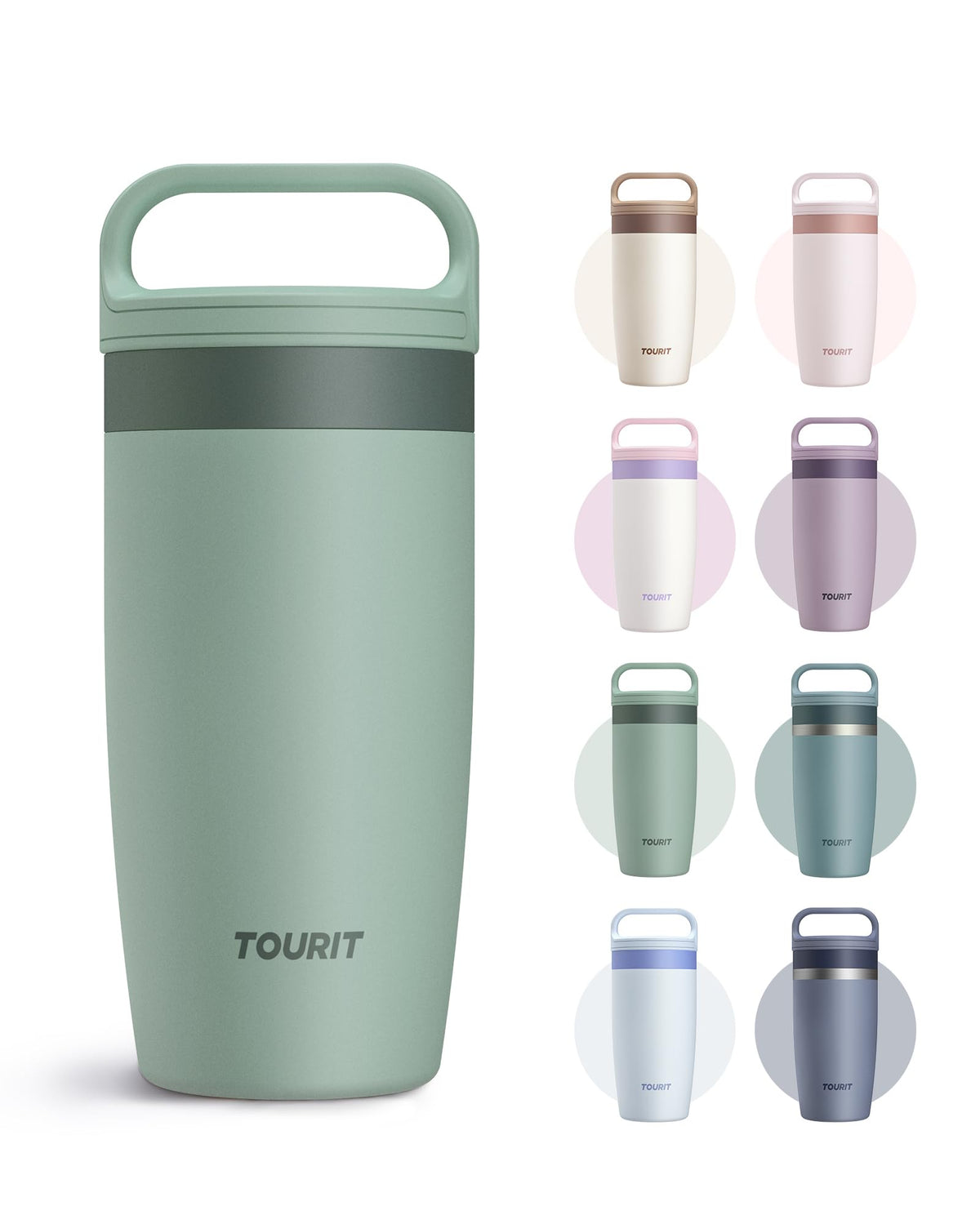 TOURIT Travel Coffee Mug 16 oz,Leakproof 2-Part Drink Lid Tumbler,Off-White
