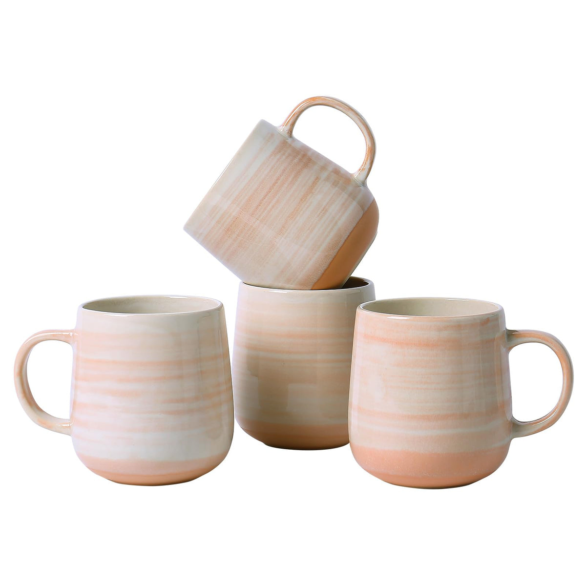 Stoneware Coffee Mugs Set of 4, 12oz Hand-Painted Coffee Cups with Handle