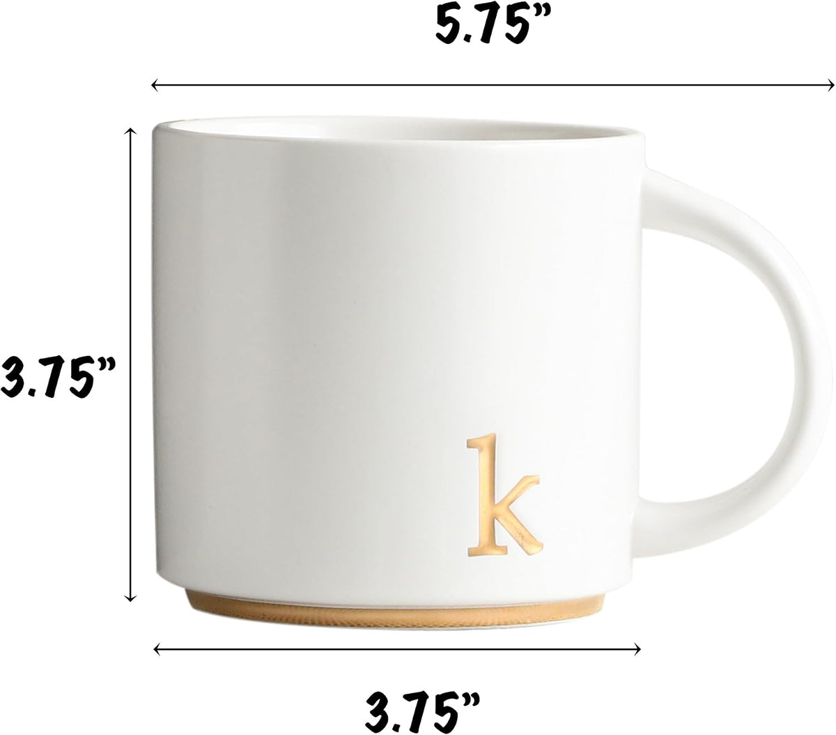 COLLECTIVE HOME Ceramic Coffee Mug, 15 oz Monogram Cup with Gift Box(K)