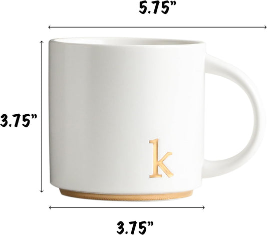 COLLECTIVE HOME Ceramic Coffee Mug, 15 oz Monogram Cup with Gift Box(K)
