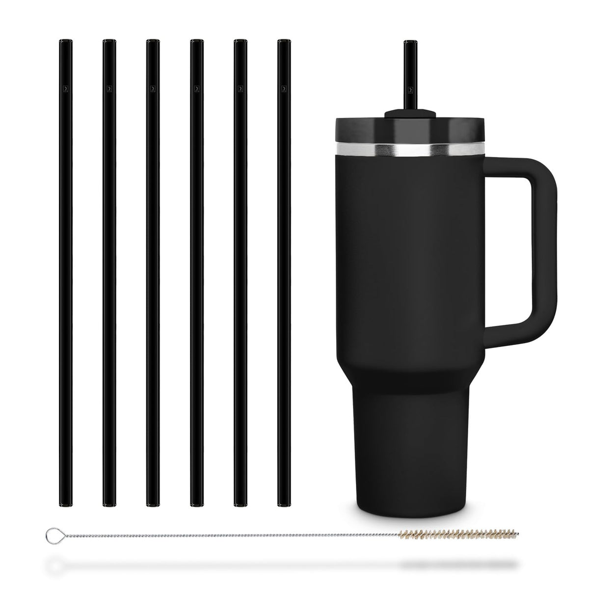 Halm Glass Straws 6x 12 inch Long Replacement Straw for Stanley Quencher Cup 40 oz & 30 oz Plastic-Free Cleaning Brush - Reusable Drinking Straw Dishwasher Safe Made in Germany