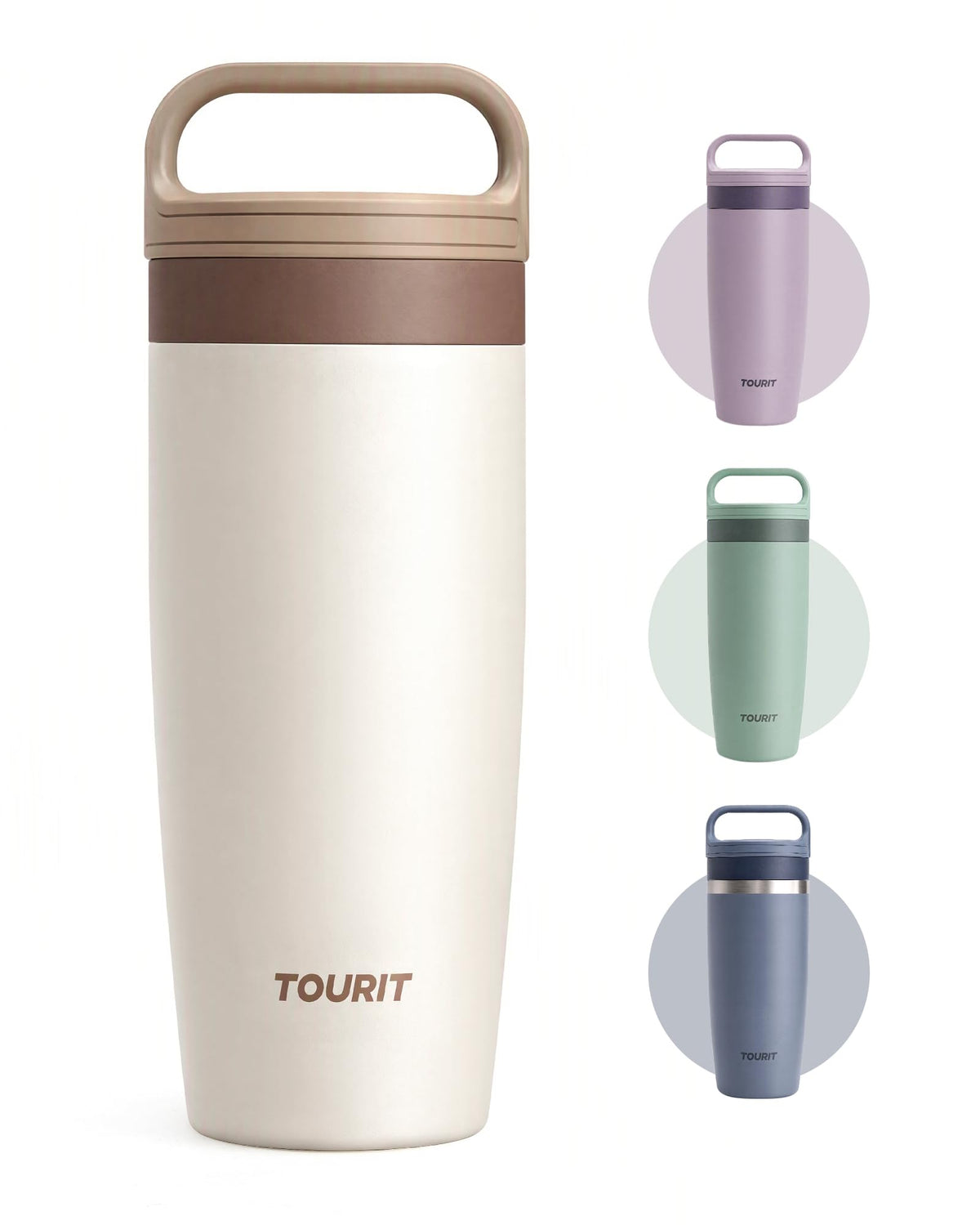 TOURIT Travel Coffee Mug 16 oz,Leakproof 2-Part Drink Lid Tumbler,Off-White