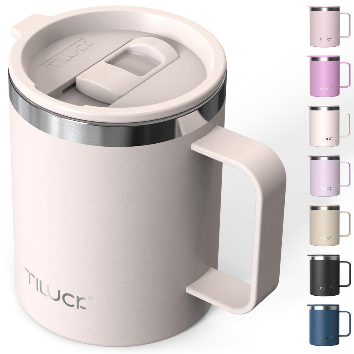 TILUCK 12 oz Insulated Coffee Mug with Lid and Handle