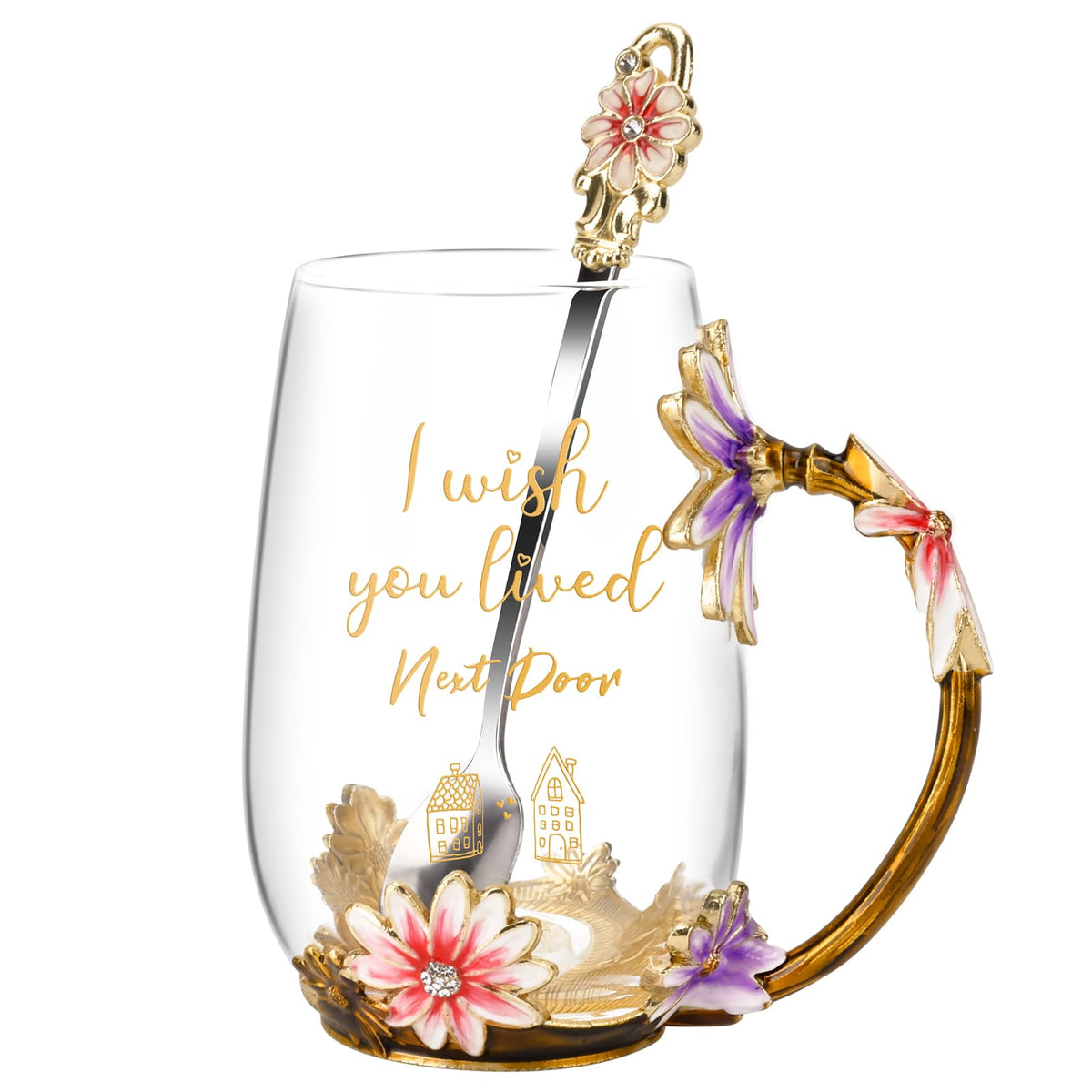 Tea Cup Glass Coffee Enamels Mug Gifts for Mom Women Christmas Birthday