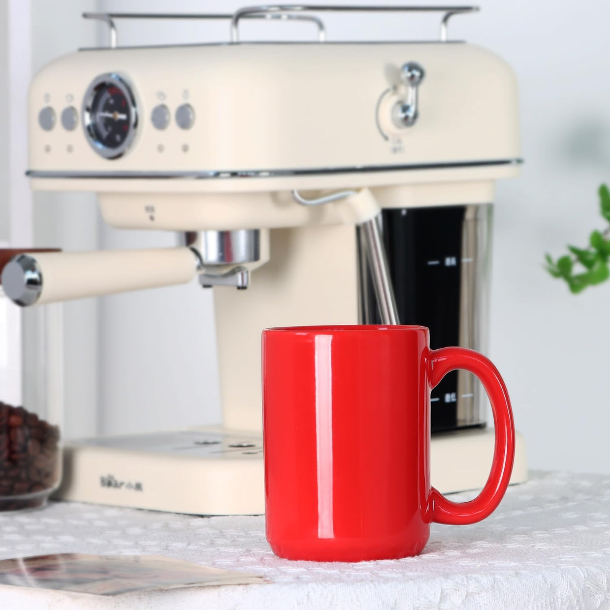 15 OZ Coffee Mug, Classic Blank Ceramic Cup with Large Handle for Tea Latte Cappuccino, Red
