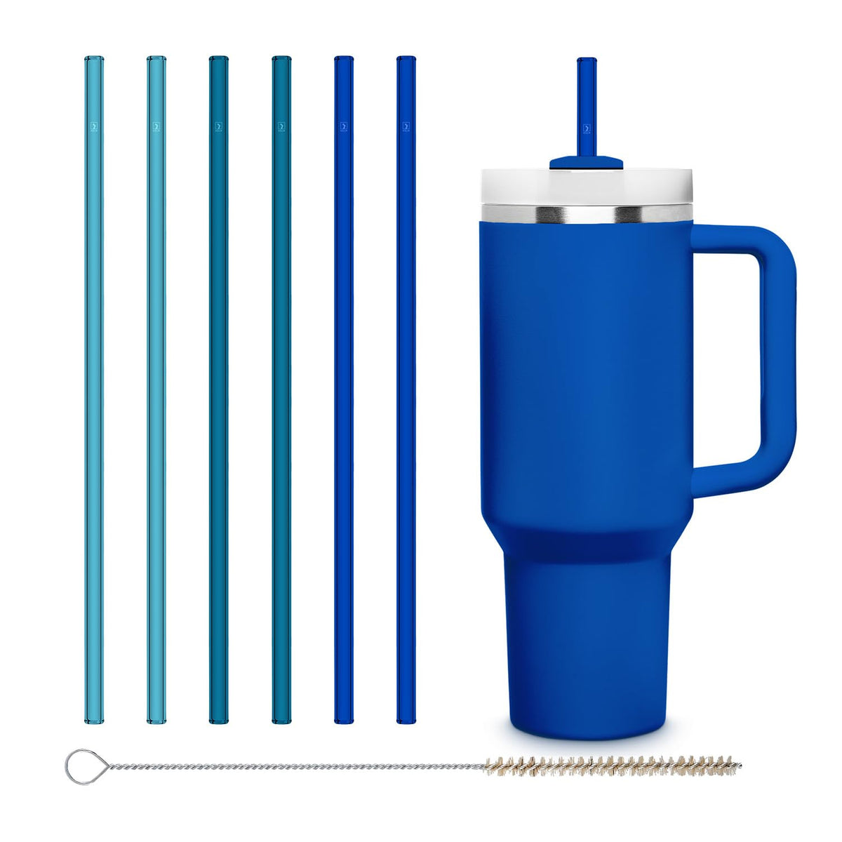Halm Glass Straws 6x 12 inch Long Replacement Straw for Stanley Quencher Cup 40 oz & 30 oz Plastic-Free Cleaning Brush - Reusable Drinking Straw Dishwasher Safe Made in Germany
