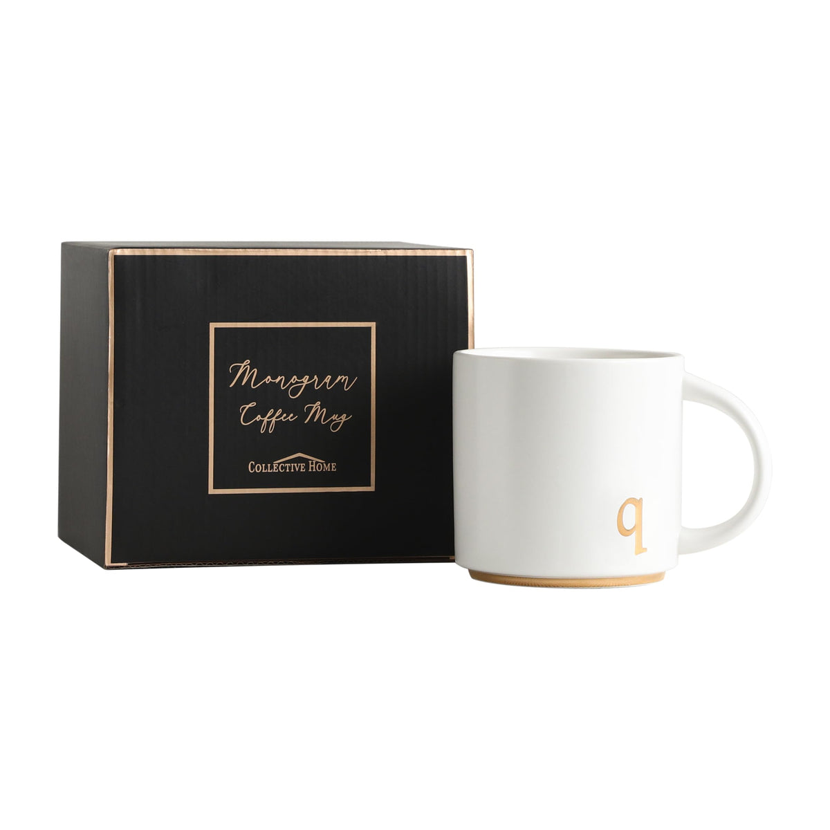 COLLECTIVE HOME Ceramic Coffee Mug, 15 oz Monogram Cup with Gift Box(a)
