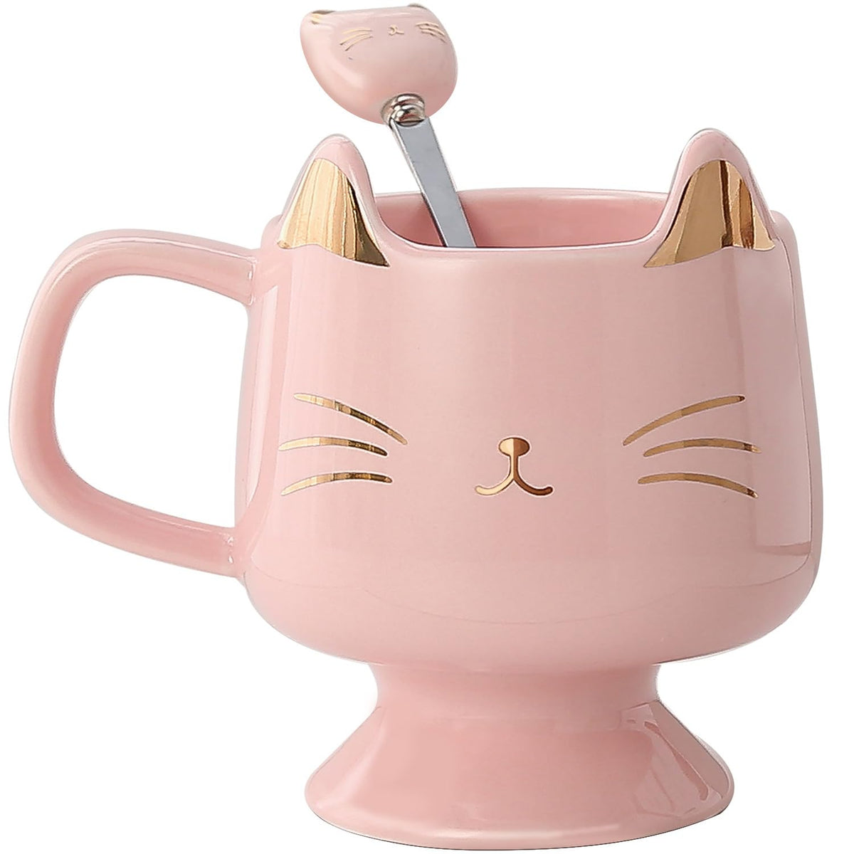 Yuwu Ceramic Coffee Mug, Cute Cat Tea Mug with Spoon, Funny Gifts for Women Girls for cat lovers (White)