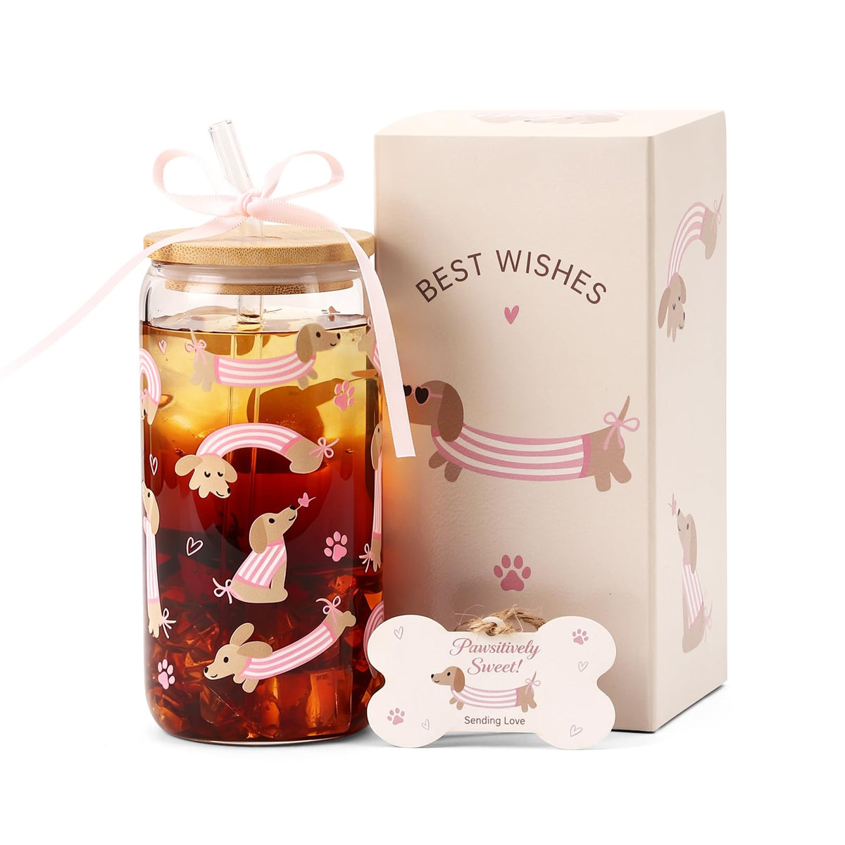 Floral Gifts for Women, Flower Glass Cup with Lid and Straw