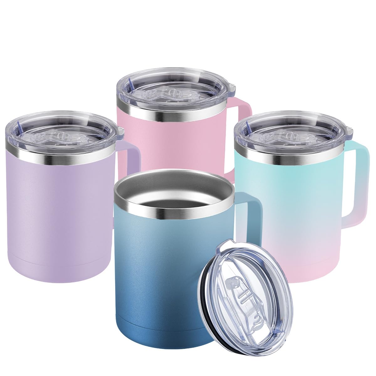 MEWAY 12oz Coffee Mug With Handle and Sliding Lid,Stainless Steel Travel Tumbler Cup with Handle,Double Wall Vacuum Insulated Camping Cup for Hot & Cold Drinks Tea (Lilac,Set of 1)