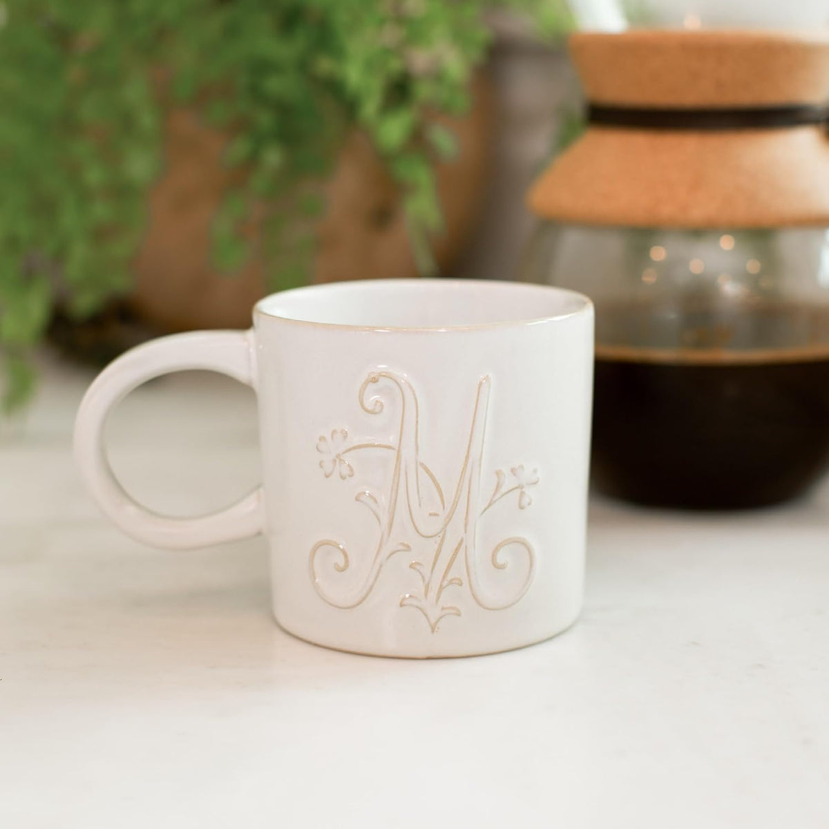 Fringe Studio Artisan Stoneware Mug, "WHITE FLORAL M" 3.75" DIA. X 3.5"H, 13 FL.OZ, Prairie Collection (335015)