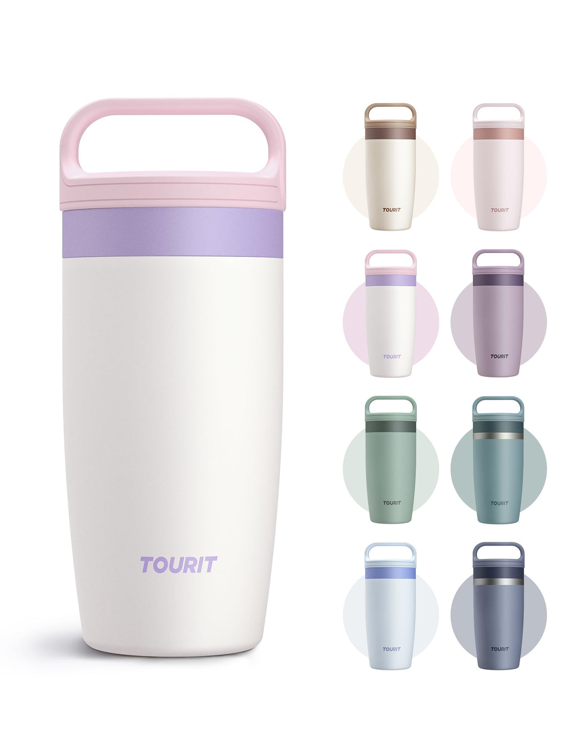 TOURIT Travel Coffee Mug 16 oz,Leakproof 2-Part Drink Lid Tumbler,Off-White